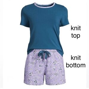 LANDSEND Womens Plus Size Knit Pajama Set Short Sleeve T-Shirt and Floral Shorts